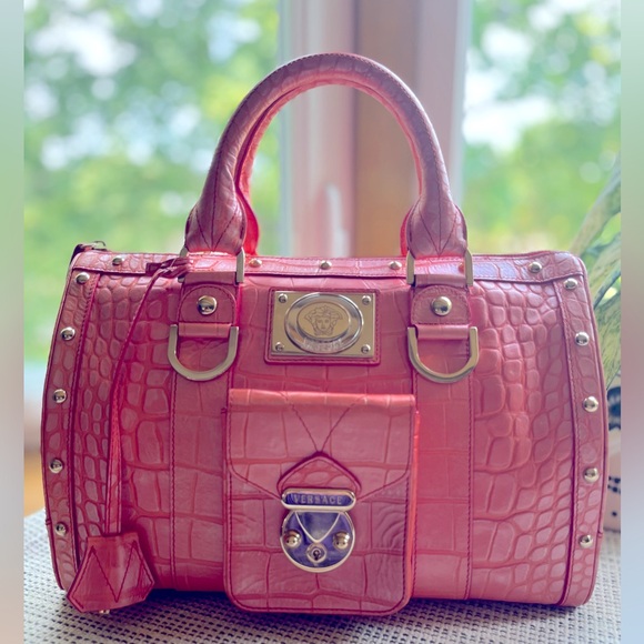 Versace Handbags - Versace Madonna Boston Croc-Embossed Satchel